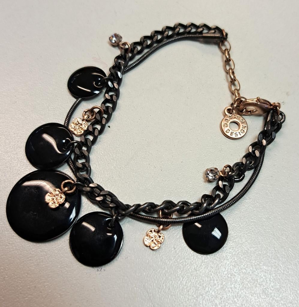 Pilgrim danish design armband met zwarte hangertjes nr 44671, Staal, ., Zwart, Ophalen of Verzenden