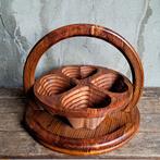 Houten mand schaal opvouwbaar 4 vakjes houtsnijwerk *Etage3*, ., Ophalen of Verzenden, Zo goed als nieuw, .