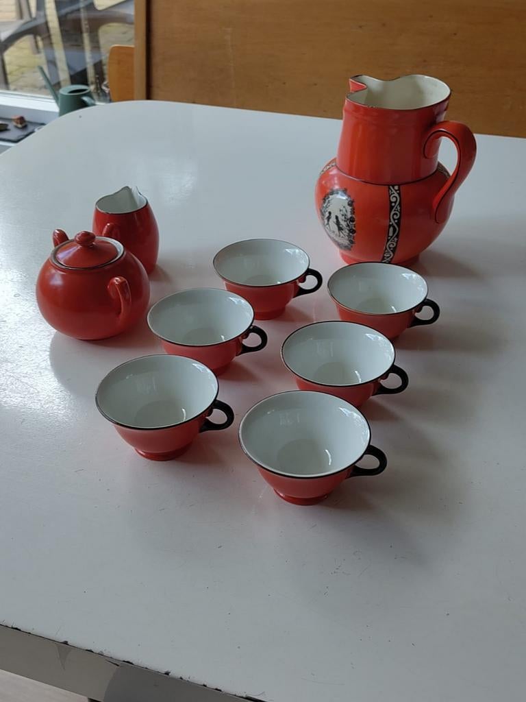 Retro Sfinx Servies - Oranje met Zwart/Wit Decor, Ophalen of Verzenden