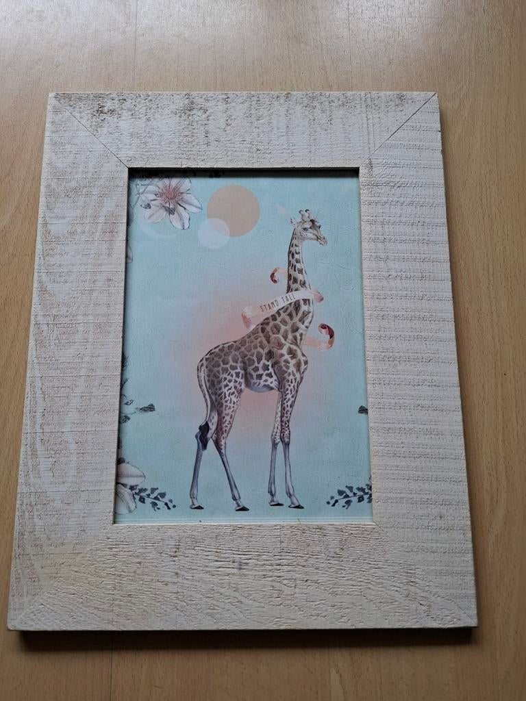 Houten lijst  met prent giraf, Ophalen of Verzenden, Hout, Minder dan 50 cm, Minder dan 50 cm