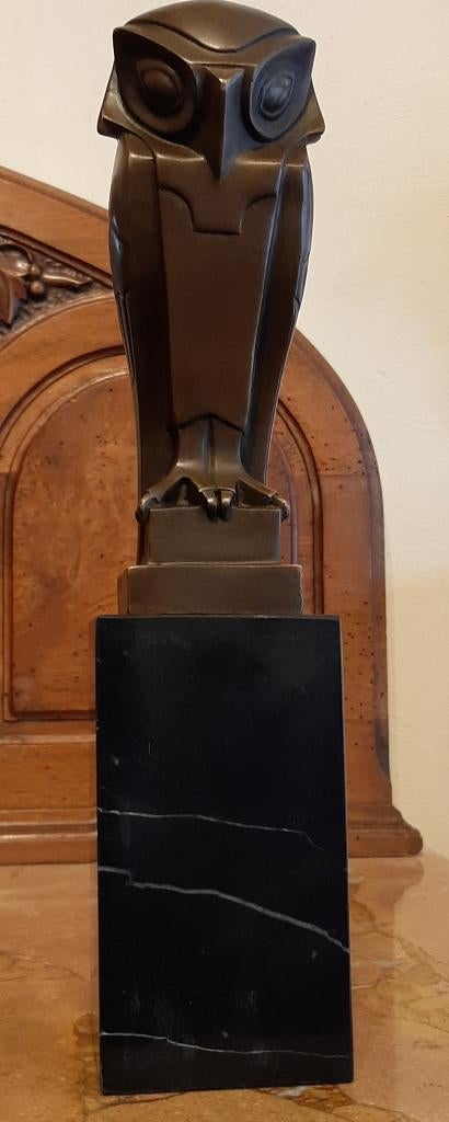 Art Deco beeld van een bronzen uil, Ophalen of Verzenden