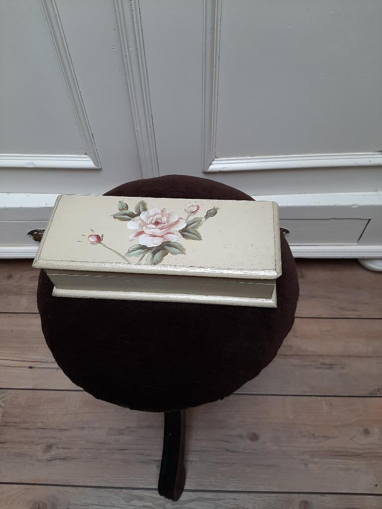 Opbergdoosje, hout, brocante, met beschildering., Ophalen of Verzenden