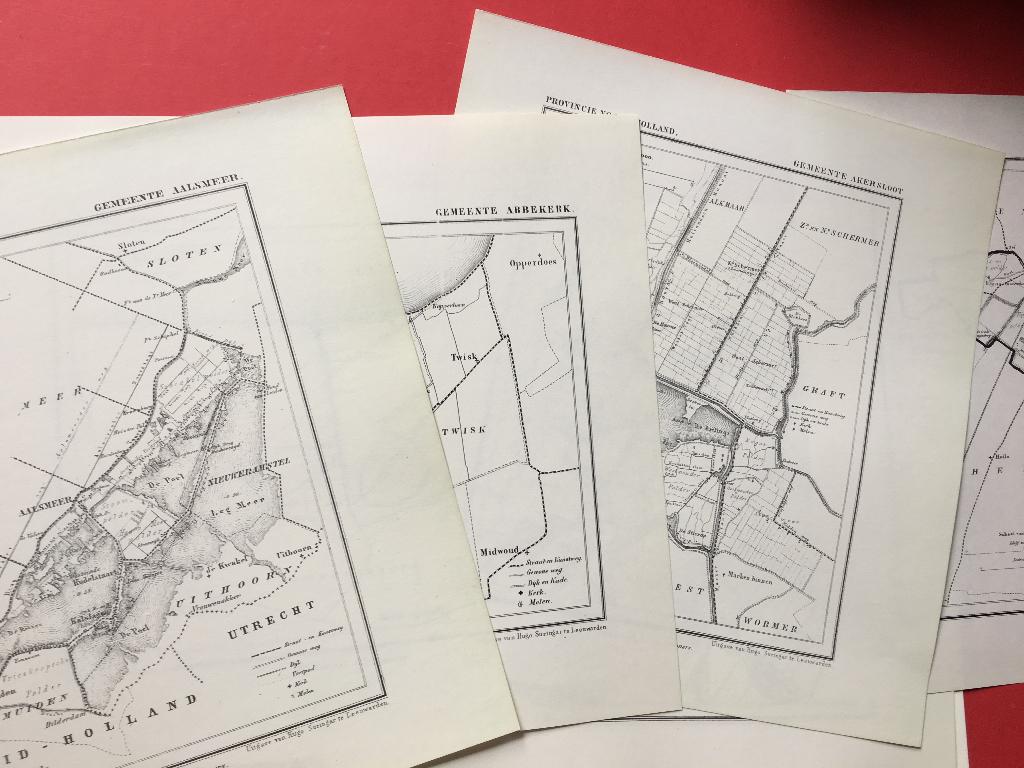 Gemeente kaarten van Noord-Holland. Aalsmeer t/m Zwaag. 1869, Ophalen of Verzenden, 1800 tot 2000, Nederland, Landkaart