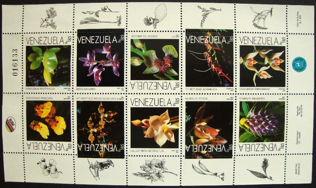 - 784 - 1 Groot Blok met Orchideeën, Verzenden, Gestempeld, Dier of Natuur