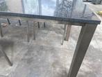 Luxe tuinset: granieten tafel (210x90) met 6 RVS stoelen, Ophalen, Gebruikt, Eettafel, 6 zitplaatsen