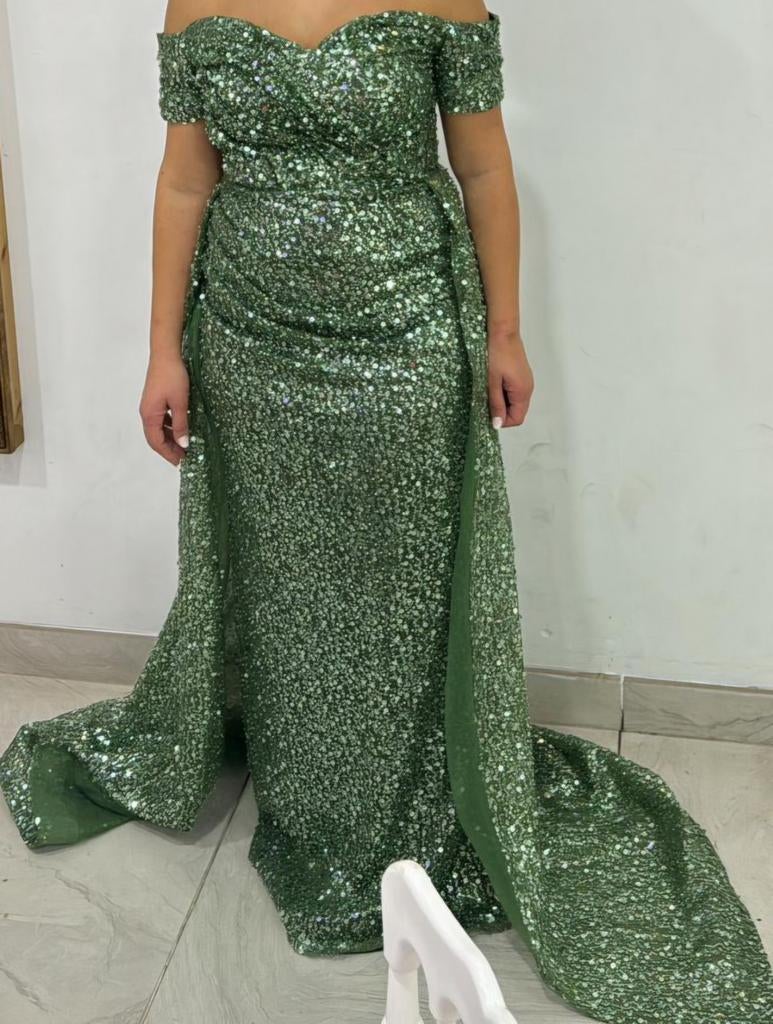 Prachtige Groene Galajurk met Pailletten, Galajurk, Groen, Ophalen, Maat 38/40 (M)