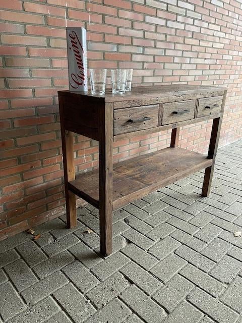Sidetable 110 cm massief oud hout 3 X LA  voorraad ACTIE, 100 tot 150 cm, Nieuw, Ophalen of Verzenden, 3 of 4 laden