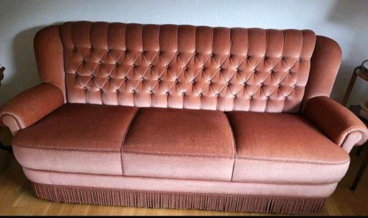 Vintage bank fauteuil sofa velvet franjes mohair velours, Ophalen, Zo goed als nieuw