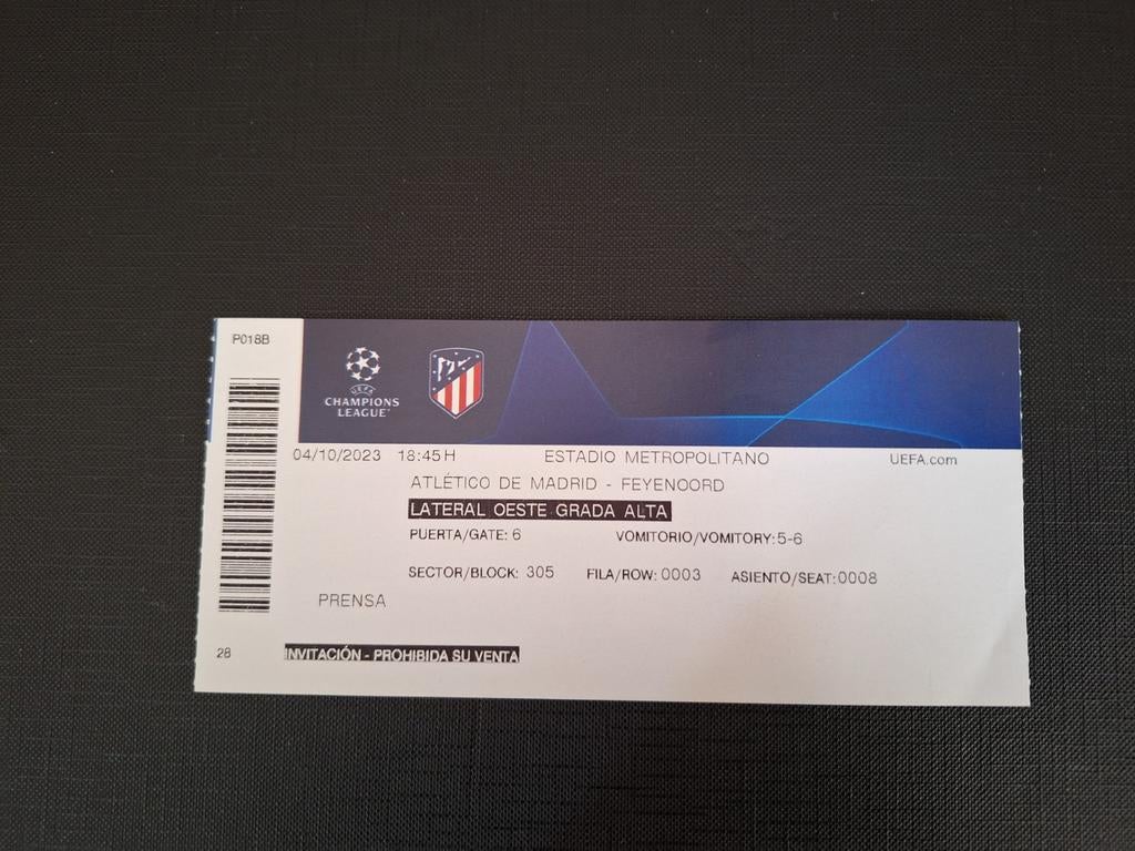 Ticket Atletico Madrid-Feyenoord., Verzenden, Nieuw, Feyenoord, Overige typen