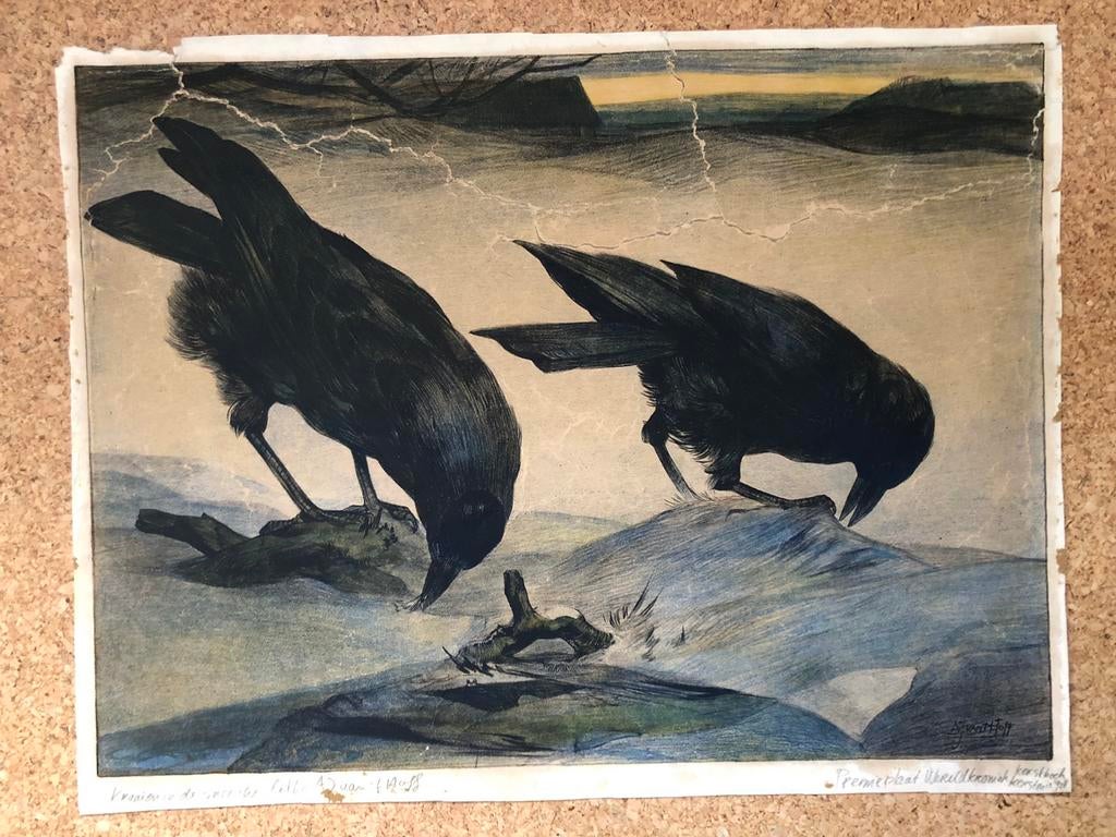 Litho AJ van 't Hoff - Kauwen in de sneeuw - 1928, Verzenden