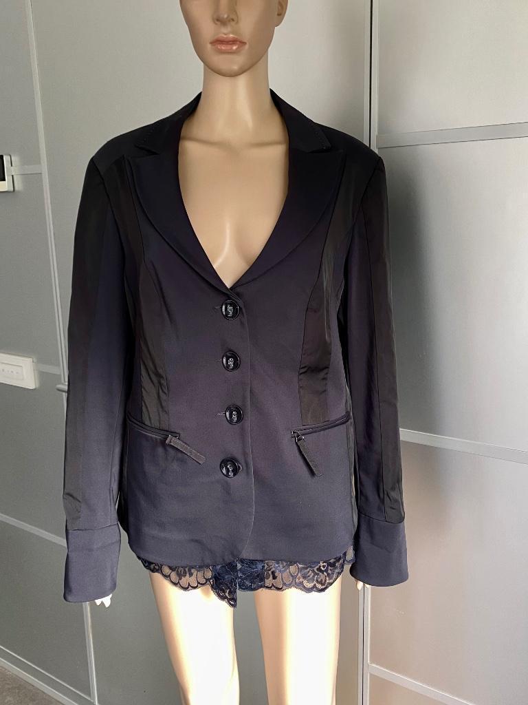 i726 Biba maat 44=L apart jasje blazer colbert d-blauw/zwart, Blauw, Maat 42/44 (L), Biba, Ophalen of Verzenden