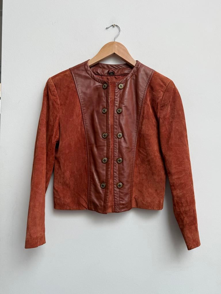 Vintage leren jasje maat 36, Ophalen of Verzenden, Gedragen, Maat 36 (S), Bruin