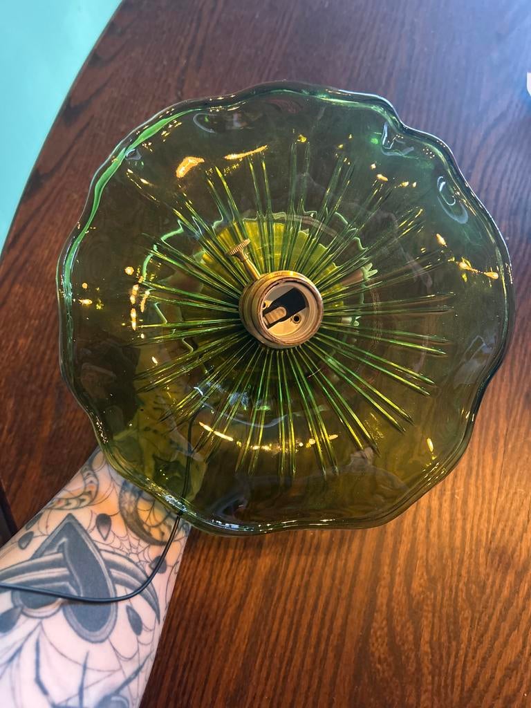 Groene glazen hanglamp, Huis en Inrichting, Lampen | Hanglampen, Ophalen, Gebruikt, Glas, Minder dan 50 cm