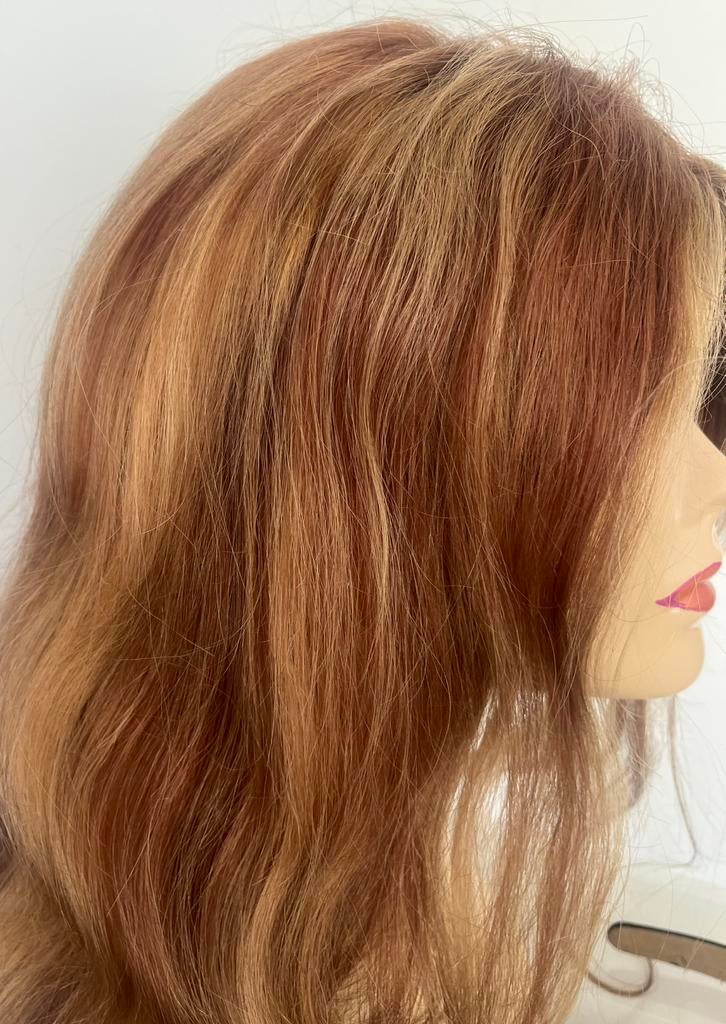 New Lace wig warm red with highlights, 100% real hair, 90 cm, Ophalen of Verzenden, Zo goed als nieuw, Pruik of Haarverlenging