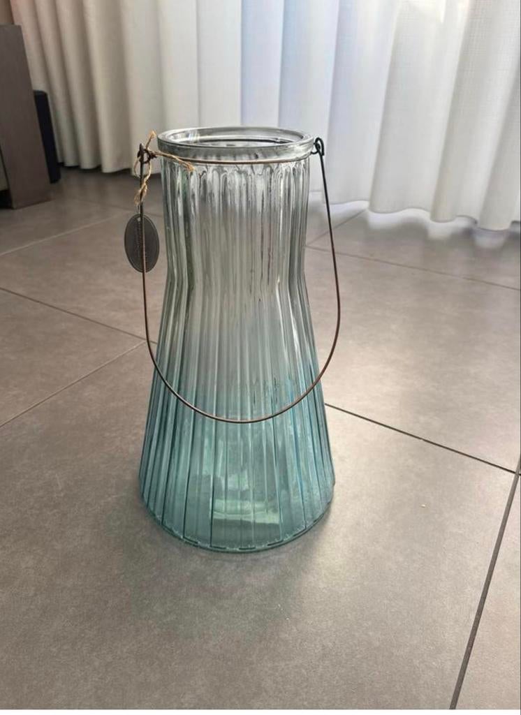 Riverdale windlicht blauw glas, Ophalen of Verzenden, Gebruikt, Blauw, Glas