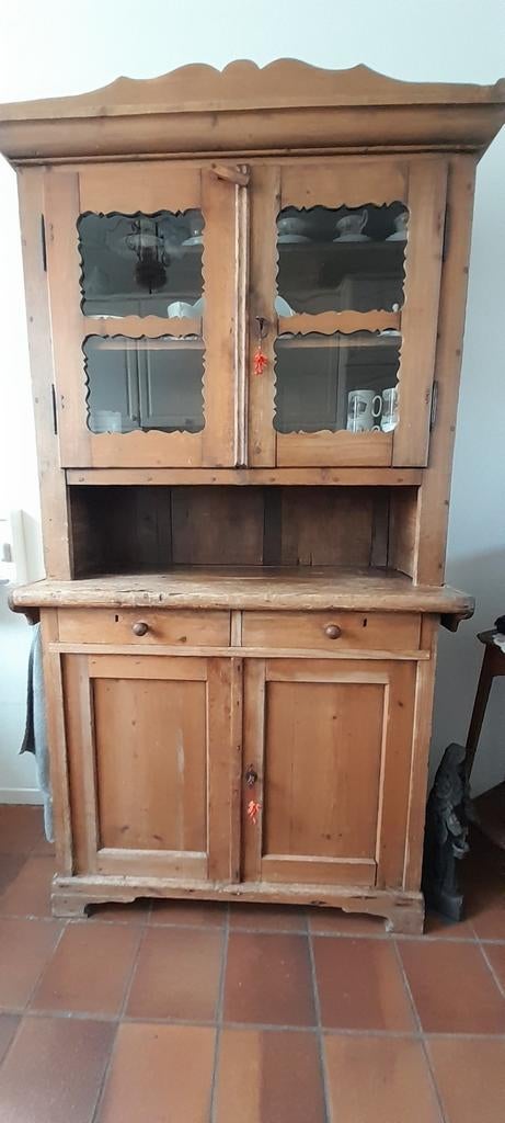 Houten buffetkast met glazen deuren, Antiek en Kunst, Antiek | Meubels | Kasten, Ophalen