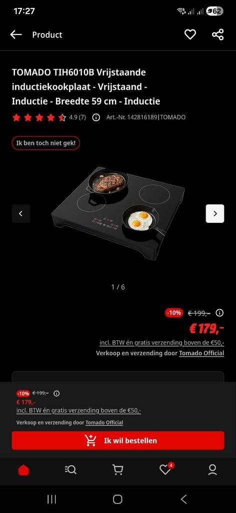 Tomado TIH6010B Vrijstaande Inductie Kookplaat nieuw in doos, Witgoed en Apparatuur, Kookplaten, Nieuw, Vrijstaand, Inductie, 4 kookzones