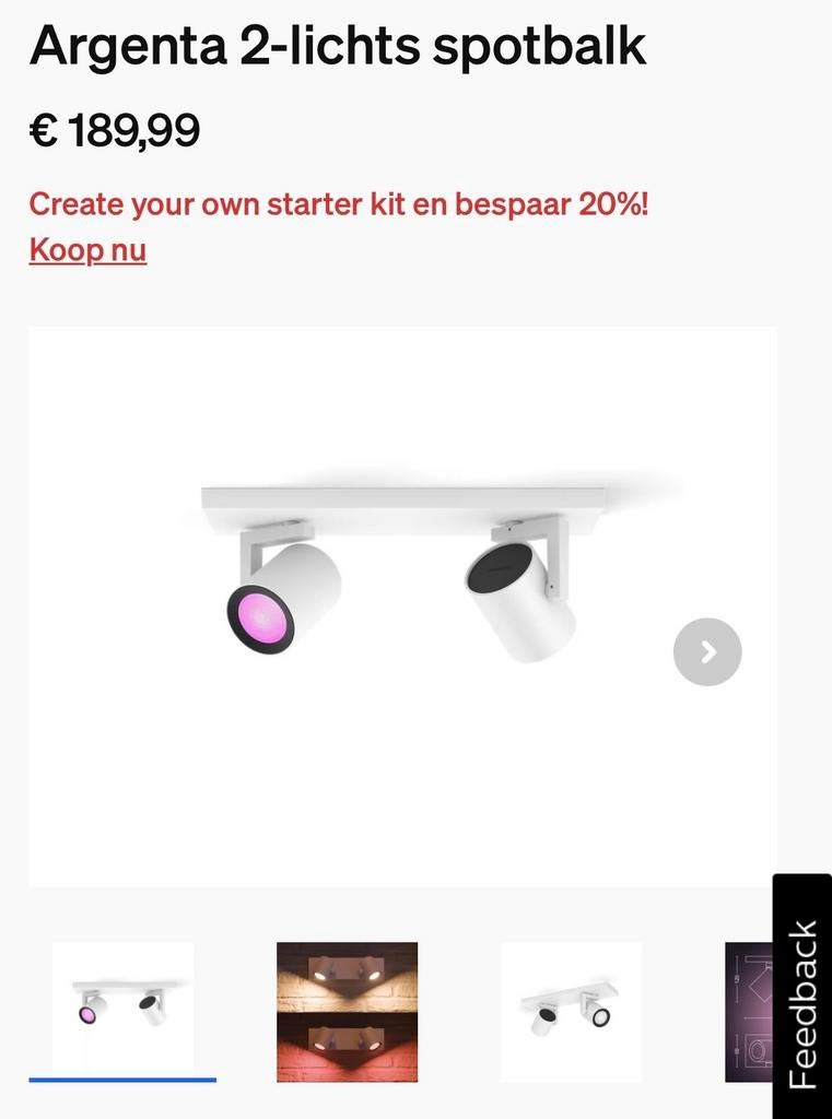 Philips Hue- Argenta 2-lichts spotbalk, Ophalen, Gebruikt, Metaal of Aluminium, Led