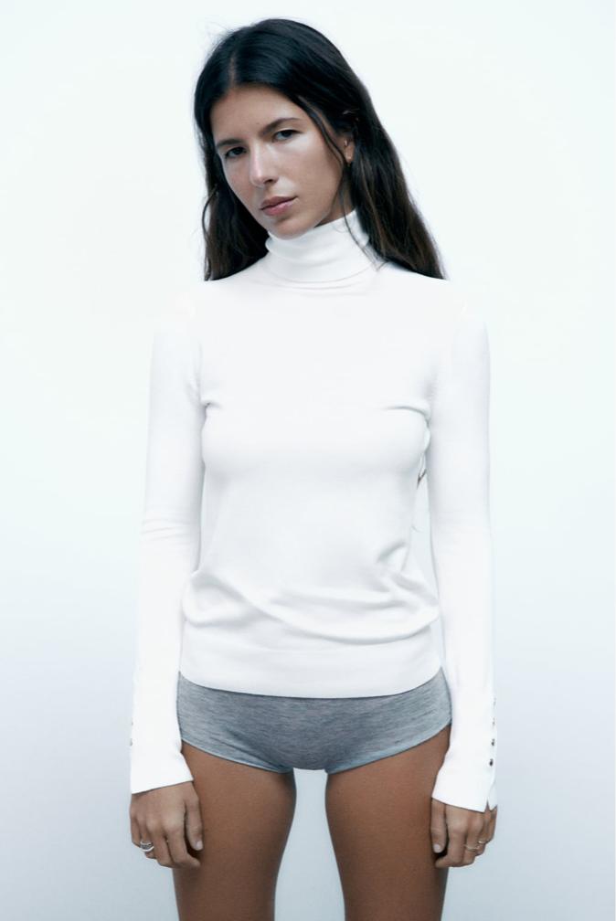 Dames Zara basic tricot coltrui trui opstaande kraag wit S, Nieuw, Ophalen of Verzenden, Maat 36 (S), Wit