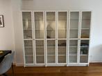 Drie witte Billy boekenkasten met vitrinedeuren en verlichti, Ophalen, 200 cm of meer, Zo goed als nieuw, 200 cm of meer