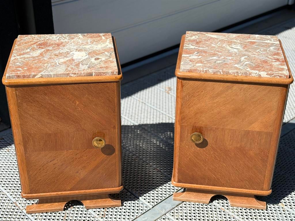 Vintage jaren 30/40 franse nachtkastje met marmer, Huis en Inrichting, Slaapkamer | Nachtkastjes, Ophalen, Zo goed als nieuw, Minder dan 45 cm