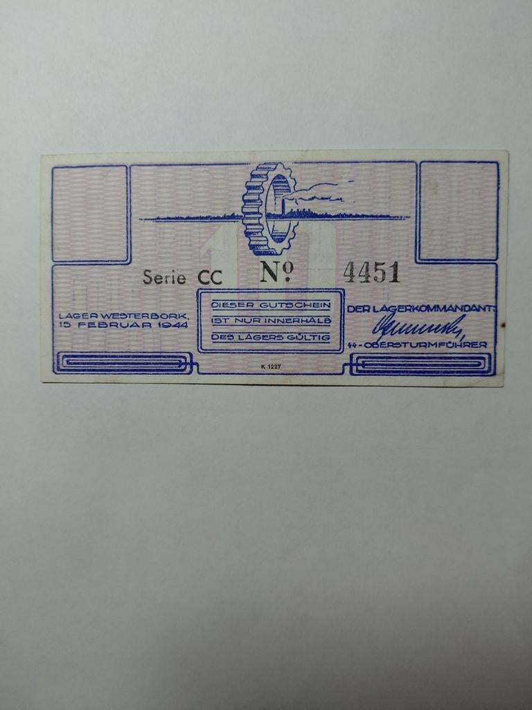 Westerbork 10 cent ww2 1944 kampgeld, Postzegels en Munten, Bankbiljetten | Nederland, Ophalen of Verzenden, 10 gulden