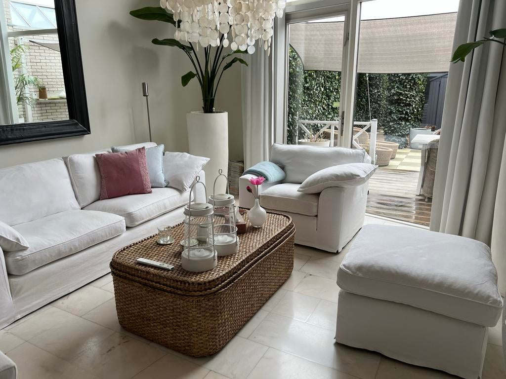 Linteloo 3-zits design bank, stoel en hocker, Huis en Inrichting, Banken | Bankstellen, Ophalen, Gebruikt, Driepersoons, 75 tot 100 cm