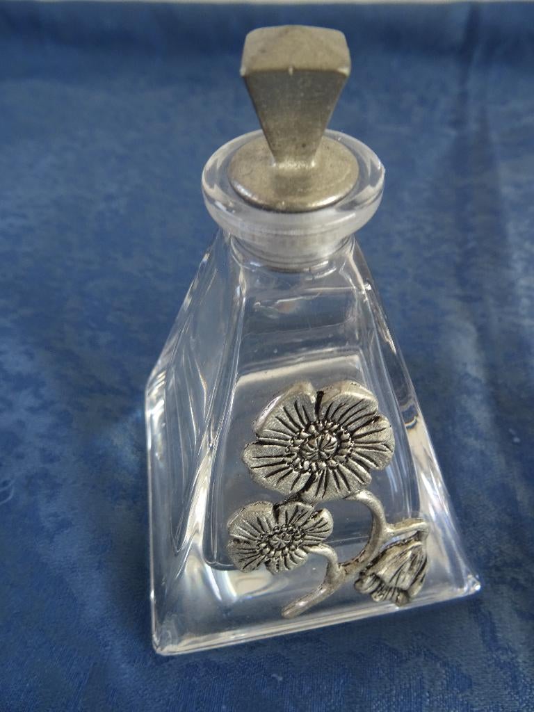 Antiek kristal parfumflesje vintage parfum flesje bloemen, Ophalen of Verzenden