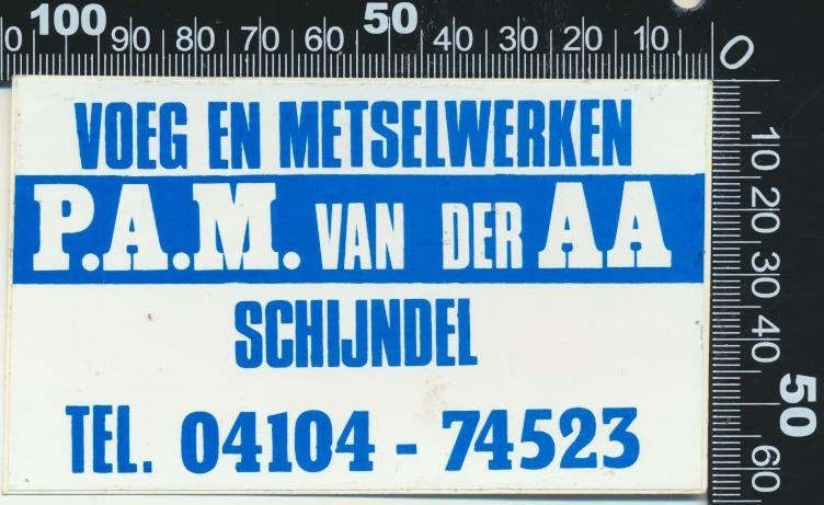 Sticker: Van der Aa Voeg en Metselwerken - Schijndel, Ophalen of Verzenden, Zo goed als nieuw, Bedrijf of Vereniging