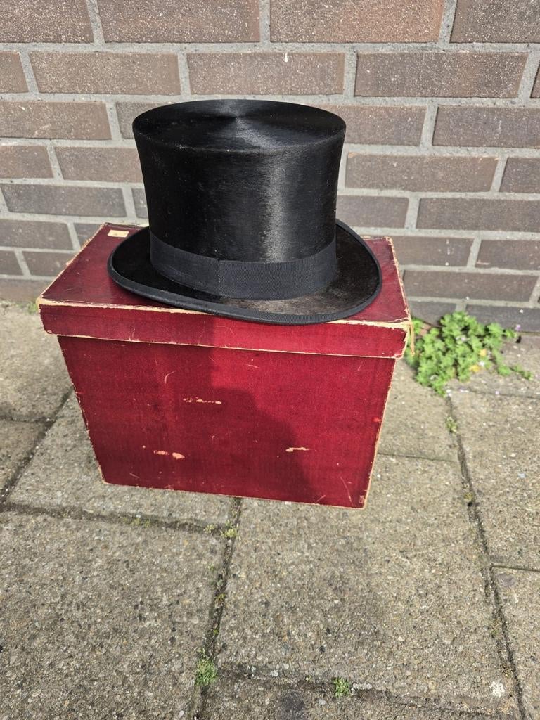 Antieke John Wright & Sons Hoge Hoed van Bontvilt met Doos, Antiek en Kunst, Ophalen of Verzenden, Heren, John Wright & Sons West End London