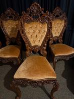 4 Antieke Barok Stoelen met Goudkleurige Stoffering, Ophalen