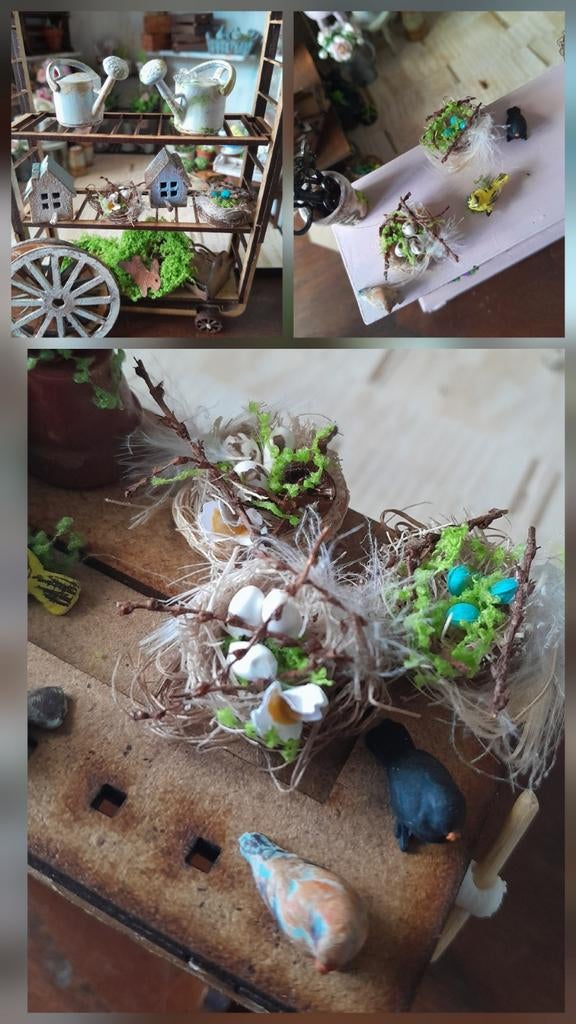 🪺 PPH 1.12 HANDGEMAAKTE VOGELNESTJES MET EITJES 🪺, Ophalen of Verzenden, Poppenhuis