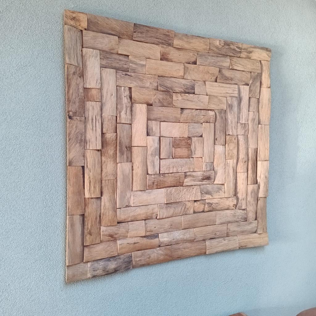 Houten wandpaneel 110x110cm 3d hout houtstrips, Ophalen, Minder dan 10 m²