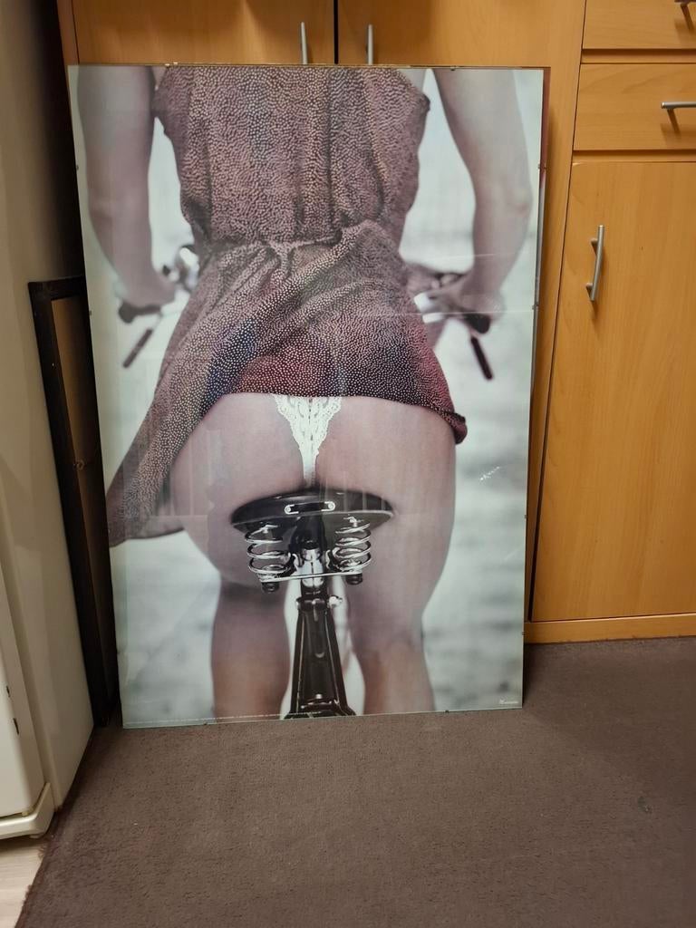 2x Glazen Plaat met Vrouwenbillen op Fiets en in Jeans, Huis en Inrichting, Woonaccessoires | Schilderijen, Tekeningen en Foto's