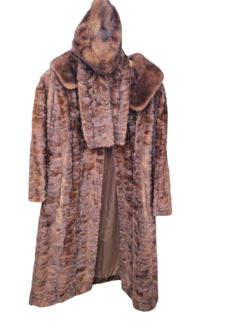 Bruine bontjas met bijpassende muts, maat XL, Ophalen of Verzenden, Zo goed als nieuw, Bruin
