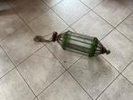 Oude hallamp met kaars, glas in lood, Ophalen of Verzenden