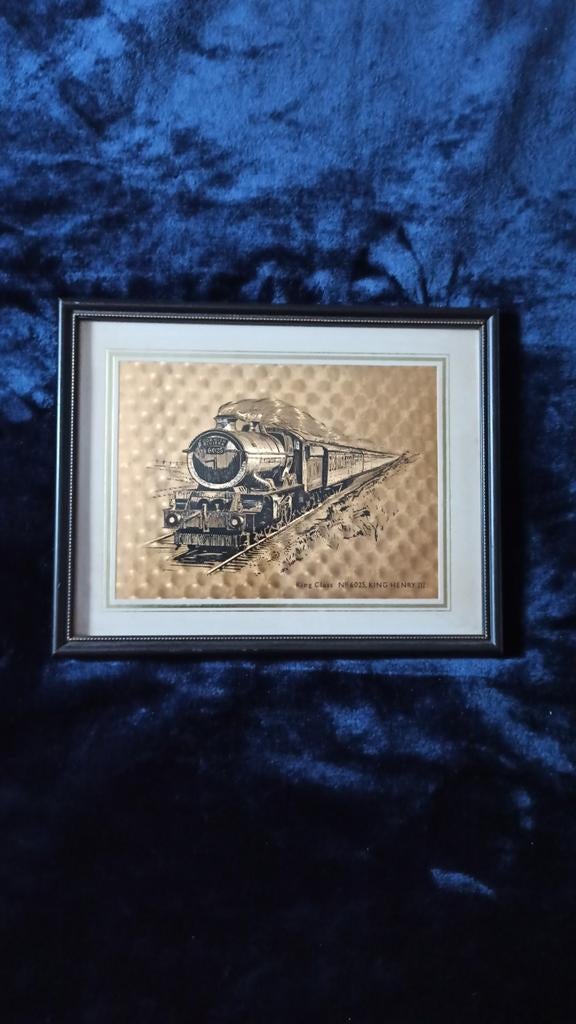 Mooie prent oude locomotief in goud in zwarte lijst, Antiek en Kunst, Ophalen of Verzenden