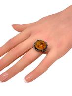 Antieke Poolse zilveren ring met barnsteen – maat 50,5, Ophalen of Verzenden, Zo goed als nieuw, Zilver