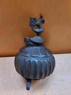 Antiek brons tibetaanse inktpot met haan tibet 13cm hg, Ophalen of Verzenden