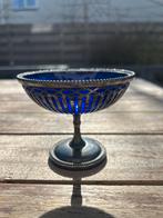 Verzilverd bonbonschaaltje met blauwe plastic binnenbak, Ophalen of Verzenden, Zilver