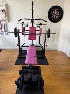 Krachtstation Kettler incl. gewichten, zwart-roze opklapbaar, Sport en Fitness, Ophalen, Benen, Gebruikt, Krachtstation