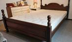 Mooi oud eiken twijfelaar bed 140x200 met matras en spiraal, Ophalen, Gebruikt, Bruin, 140 cm