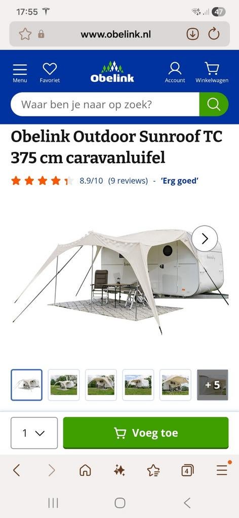 Obelink outdoor Sunroof TC 375 caravanluifel, Ophalen of Verzenden