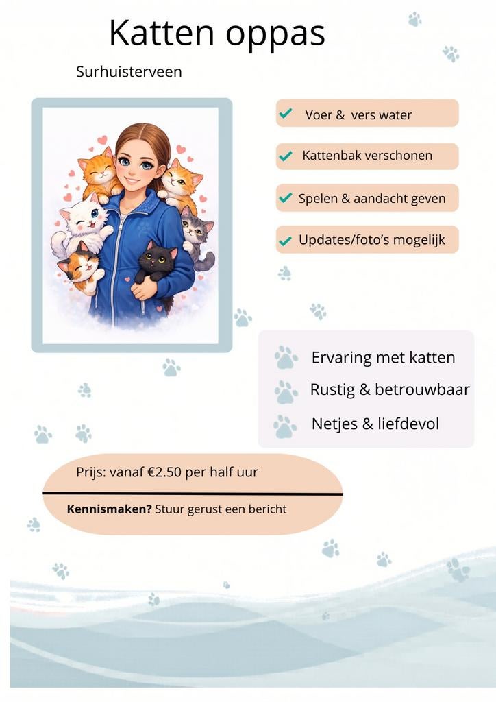 Katten oppas, Ophalen of Verzenden, Nieuw