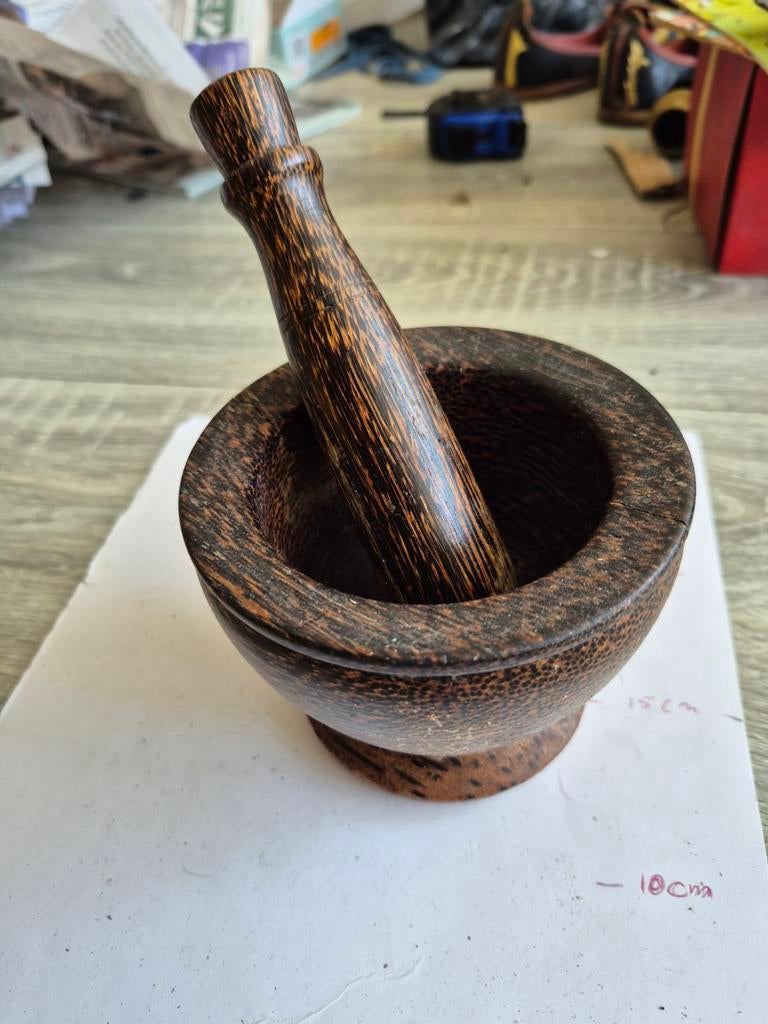 Houten vijzel en stamper - Handgemaakt, Ophalen of Verzenden, Gebruikt