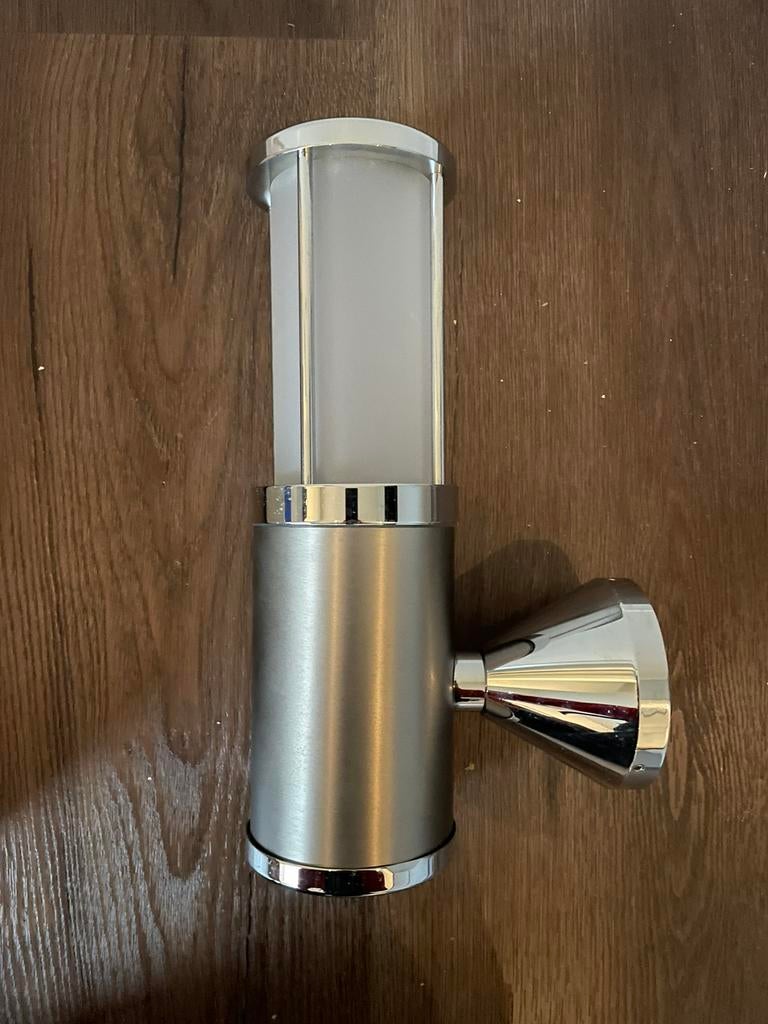 Buitenlamp chroom met rvs, Huis en Inrichting, Lampen | Wandlampen, Ophalen of Verzenden, Nieuw, Glas