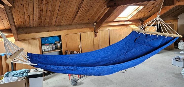 Comfortabele blauwe hangmat, Tuin en Terras, Hangmatten, Gebruikt, Eenpersoons, Binnen, Ophalen