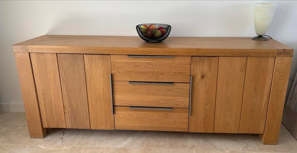 Massief eiken dressoir en kast van Goossens, Gebruikt, Eikenhout, Ophalen of Verzenden, 200 cm of meer