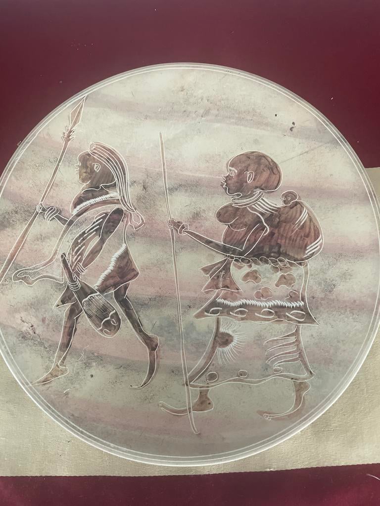 Gravure bord met Afrikaanse figuren, Antiek en Kunst, Ophalen of Verzenden