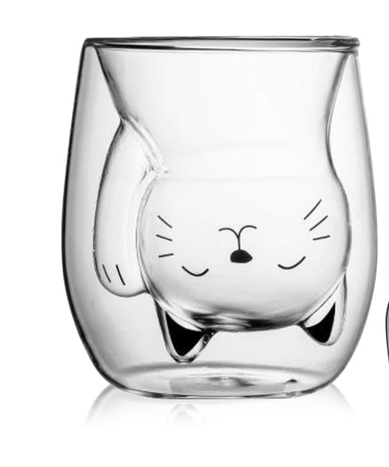 Nieuw 2 stuks Kattenmok, glas, dubbelwandige drinkglazen, Ophalen of Verzenden, Nieuw